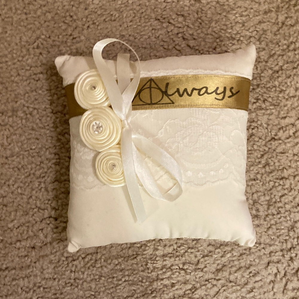 Harry Potter “Always” Elegant White and Gold Decorative Ring Bearer Pillow